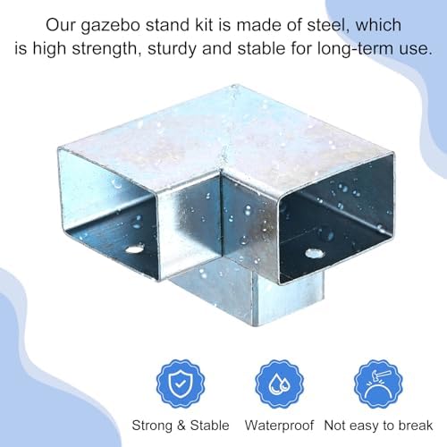 uxcell 3-Way Gazebo Brackets Kit, Right Angle Corner Bracket Woodworking DIY Post Base Kits for 2" x 1.22" Lumber for Outdoor Patio Gazebo Log Cabins (4 Pack)