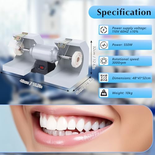 110V Dental Polishing Polish Lathe Machine, 550W Dental Laboratory Lathe Buffing Grinder Polisher Polishing Machine 3000RPM, Polishing Machine Dental Lab Polisher for Jewelry Casting