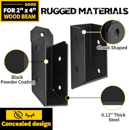 U-Shaped Deck Railing Bracket Connectors, 30 Degree Attachment Brackets with Screws for 2" x 4" Lumber, Stair Handrail Connectors for Wood Fences - 4Pair
