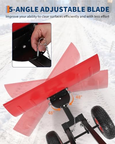 Garvee Snow Shovel with Wheels, 5-Position Angled Blade & Rubber Wheels, Heavy-Duty Back Saver Steel Snow Plow for Driveways, Sidewalks & Doorways, Double Rod, 29" W X 16.5" H, Red & Black