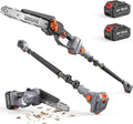 TaskStar 2-in-1 Pole Saw for Tree Trimming, 8-Inch Cordless Brushless Chainsaw with Adjustable Extension Pole, 2×4.0Ah Rechargeable Batteries & Charger, Auto Oiling, 15 Ft Max Reach