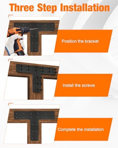 4 Pack T Post Timber Frame Brackets, 14"x10" T Flat Mending Plate