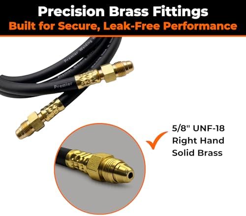 10 ft Argon Inert Gas Welding Hose – 5/8" UNF-18RH Fittings Both Ends – Flexible Rubber Flow Hose for Argon, CO2 and Helium MIG TIG Welding