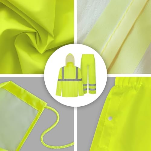 TCCFCCT High Visibility Rain Gear for Men Waterproof High Vis Rain Jacket and Pants, Class 3 Hi Vis Rain Coat for Men with Hood, Lightweight Rain Suits for Mens Outdoors, 4XL-5XL Yellow WP