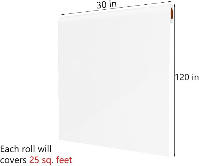 30"x120" White Contact Paper Peel and Stick White Wallpaper Self Adhesive Contact Paper for Cabinets Decorative Matte Wallpaper for Walls Removable Solid Color Wall Vinyl Wrap Thick Film