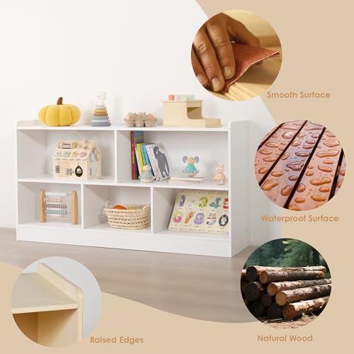 Leeshyah White Montessori Toy Shelf for Kids, 5-Section Storage Organizer