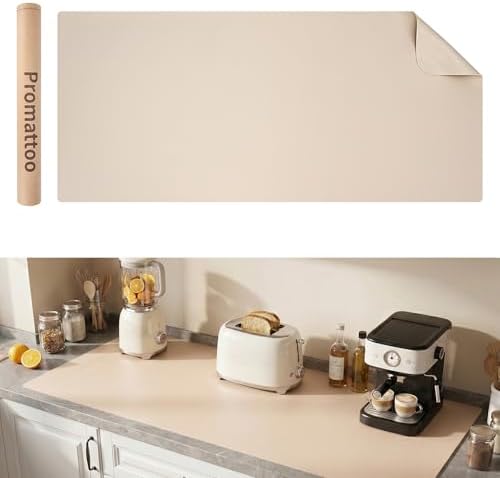 1.6mm Thick Leather 10x48 Inch Non-Slip Mat, Waterproof Countertop Protector, Kitchen Counter Runner/Slim Console Table, Warm Beige