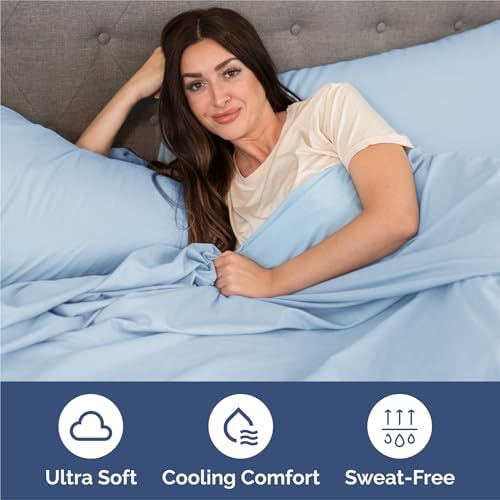 Split King Size 5 Piece Sheet Set - Comfy Breathable & Cooling - Light Blue