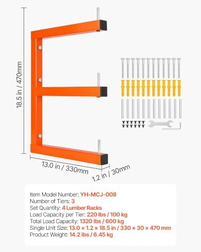 VEVOR Lumber Rack, 3-Tier 4-Pack 220 lbs per Tier, Welded Wood Pipe Storage