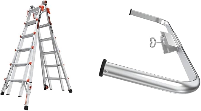 Little Giant Ladder Systems 15426-801 Velocity 26 Type IA w/Ratcheting Levelers Multi-Position Ladder, Ft, Aluminum with Little Giant 10111 Wing Span/Wall Standoff