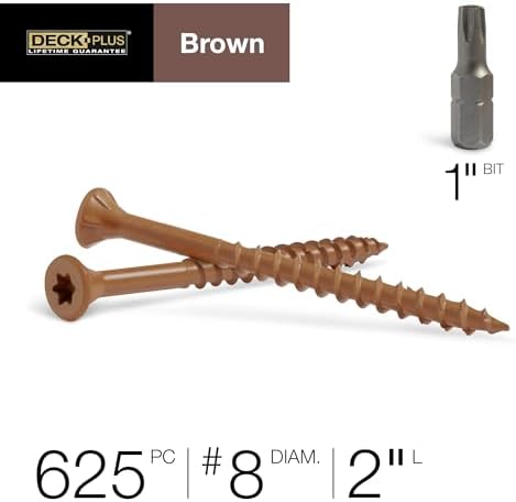 Deck Plus Deck Screws, #8 x 2in, 625 Pieces,5 Lb Box, Brown