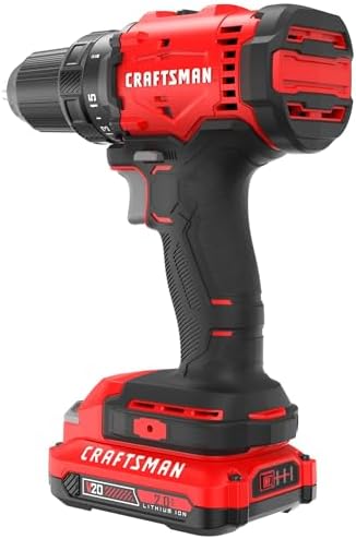CRAFTSMAN V20 1/2 in Cordless Drill Set With 2.0 Ah Battery, Charger and Double Ended Bit, LED Light, Long Runtime, Ergonomic Power Drill Driver (CMCD702D1)