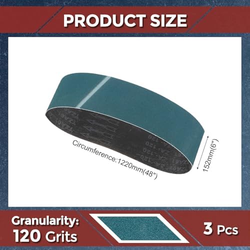 3 Pcs Sanding Belts 6 x 48 Inch 120 Grit Zirconia