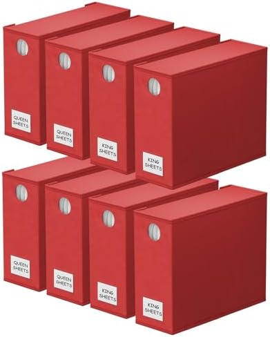 SpaceAid 8 Pack Bed Sheet Organizers and Storage, Foldable Sheet Organizer for Linen Closet, Sheets Set Folder Keeper with Window XL (Queen & King Size) Bedding Container (Red, 8 Pack)