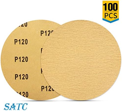 S SATC 100 PCS PSA Sanding Discs 6 Inch Adhesive Backed Sandpaper 120 Grit Sander Attachment for Drill Self Stick Aluminum Oxide Round Automotive Sandpaper with Sticky Back
