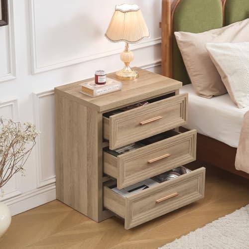RWYHG Night Stand 3 Drawer Storage 26" Tall Wood with Gold Handle