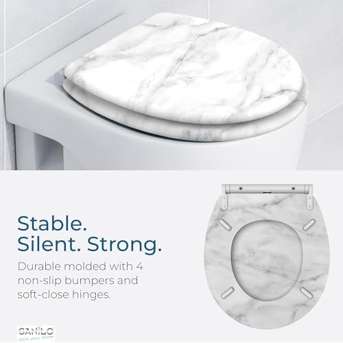 Sanilo Wooden Toilet Seat with Quick Release & Soft Close [ROUND] - Decorative & Slow Close Molded Wood Seat - With One Click for Easy Installation & Cleaning - With Adjustable Fit (Marble)