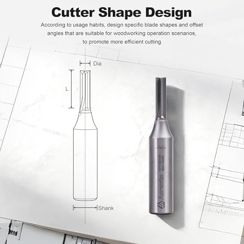 Undersize Plywood Dado Bits 1/2" Shank, Straight Router Bits 7/32" Cut Diameter, 3/4" Cut Length, Useful for Plunging Capabilities for Cutting Grooves, Dados, Mortising