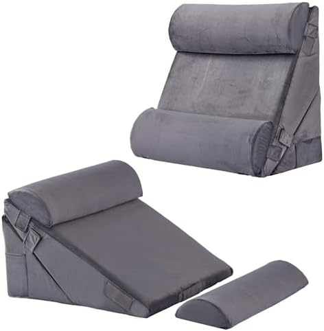 Bedluxe Adjustable 4pcs Bed Wedge Pillow Set, Memory Foam Wedge Pillows Post Surgery for Back, Neck, Leg Pain Relief, Pillow Wedge for Sleeping, Sitting up in Bed, Acid Reflux and GERD, Velvet