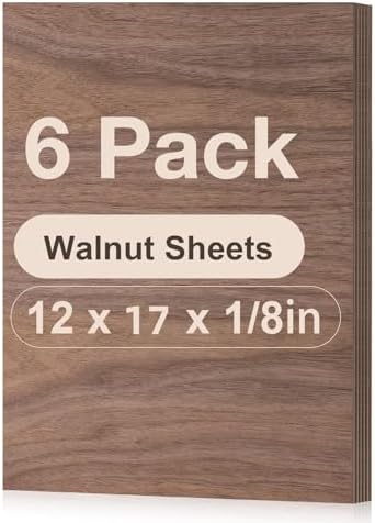 Rowood 6 Pack Walnut Plywood 1/8,12x16.5x1/8inch,Thin 3mm Unfinished Plywood for Laser Cutting & Engraving,DIY Adult Craft Project Kits for Ornaments, Models Drawing,Wood Burning-WB111