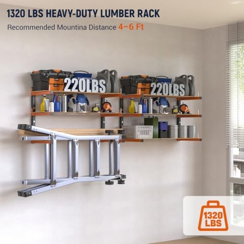 4 Pack Lumber Storage Rack, 6 Tier Heavy Duty Wood Storage Shelves, 1320LBS