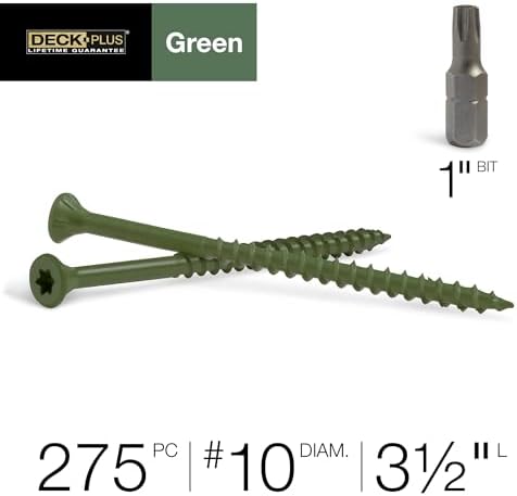 Deck Plus Deck Screws, #10 x 3-1/2in, 275 Pack, 5lb Box, Green