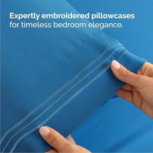 Cal King Size 4 Piece Sheet Set - Breathable & Cooling Sheets - Denim Blue