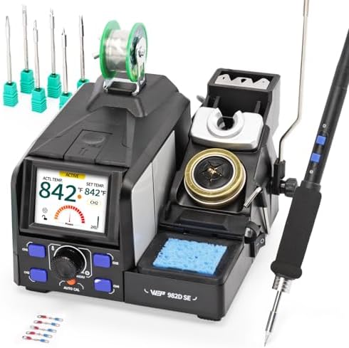 WEP 982D SE 200W 1S Heating Precision Soldering Iron Station for Electronics Repair & DIY with 7 C245 Tips, 194°F-842°F, 4 Preset Channels, Auto Temp. Calibration, Sleep Mode, °C/°F, ESD Safe