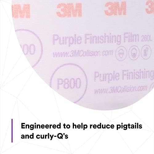 3M Hookit Purple Finishing Film Abrasive Disc, 260L, 30670, 6 in, P800