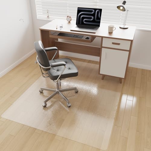 [Two-Sided Usable] 50” x 60” Hard Floor Chair Mats for Office, Clear Computer Chair Mat for Hardwood, Plastic Desk Floor Mat for Hardwood Floors, Rubber Office Chair Mat for Tile/Laminate Floor