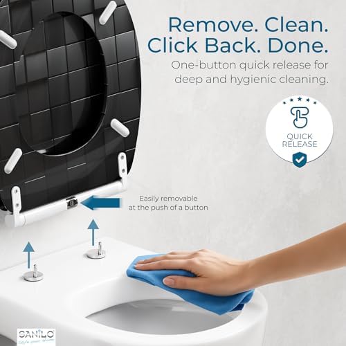 Sanilo Wooden Toilet Seat with Quick Release & Soft Close [ROUND] - Decorative & Slow Close Molded Wood Seat - With One Click for Easy Installation & Cleaning - With Adjustable Fit (Cube)