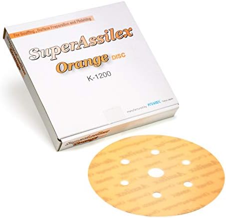 Super Assilex Flexible 6 inch Sanding Discs, Orange K-1200, 7 Holes, Hook & Loop, 193-1540, 25 Discs