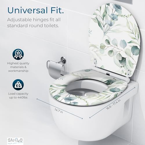 Sanilo Wooden Toilet Seat with Quick Release & Soft Close [ROUND] - Decorative & Slow Close Molded Wood Seat - With One Click for Easy Installation & Cleaning - With Adjustable Fit (Eucalyptus)