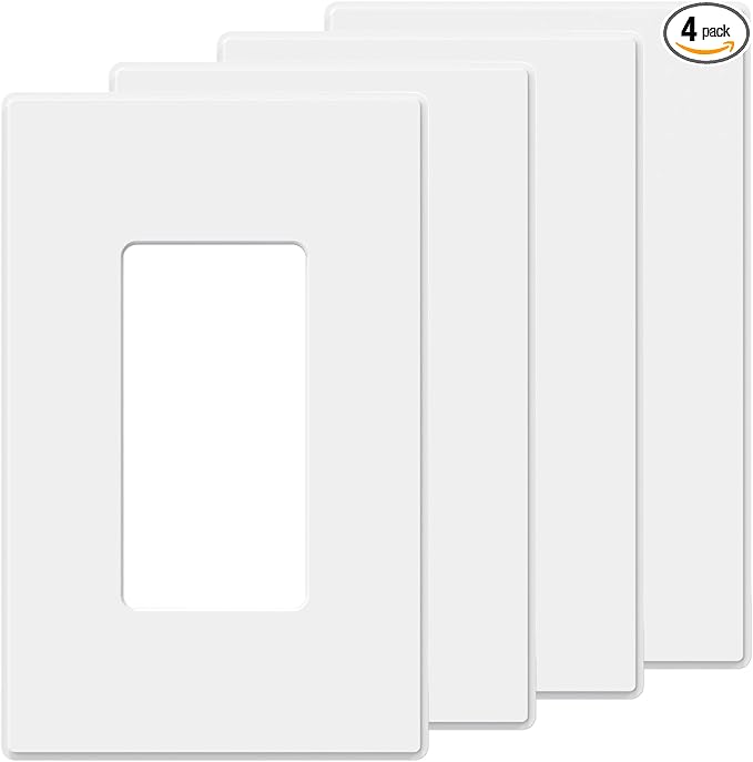 AIDA 1-Gang Midsize Screwless Light Switch Cover Plate, Decorative Outlet Covers - Matte White, 4-Pack Screwless Unbreakable Polycarbonate Wall Plates for Decorator Device, UL Listed