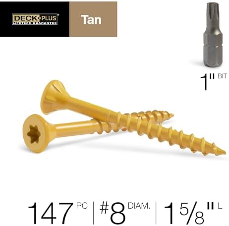 Deck Plus Deck Screws, #8 x 1-5/8in, 147 Pack, Tan Epoxy