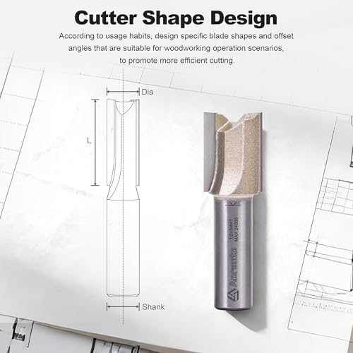Straight Router Bits 1/2" Shank, 3/4" Cut Diameter, 1" Cut Length, Useful for Plunging Capabilities for Cutting Grooves, Dados, Mortising
