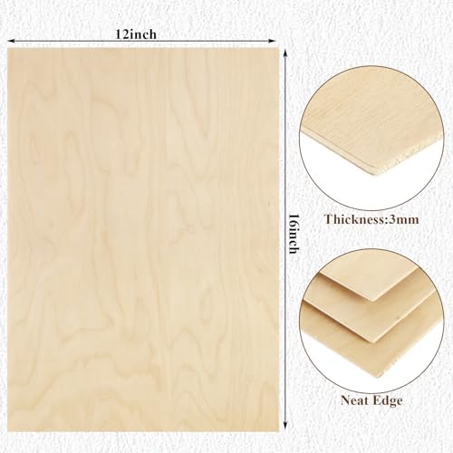 24 Pack 16 x 12 x 1/8 Inch Baltic Birch Plywood 3mm Baltic Wood Sheet, Baltic Birch Sheets for Cricut Maker, Architectural Models, Drawing Painting Wood Engraving Wood Burning Laser