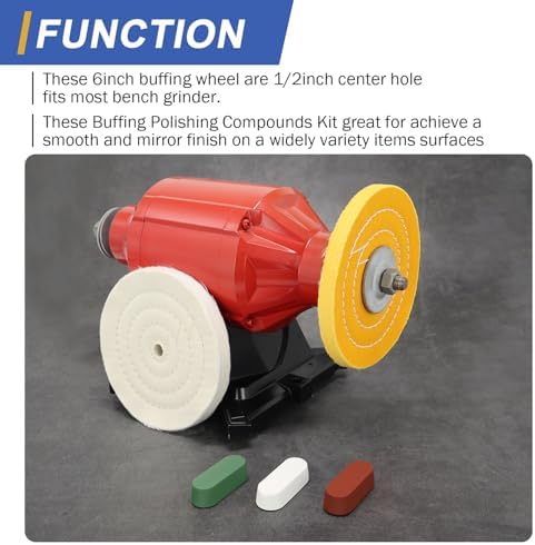 SCOTTCHEN 6inch Buffing Polishing Wheels 1/2" Arbor Hole,Fine (40Ply) / Medium (30Ply) for Bench Grinder,with Buffing Polishing Cutting Compound 3.4 Oz.Kit