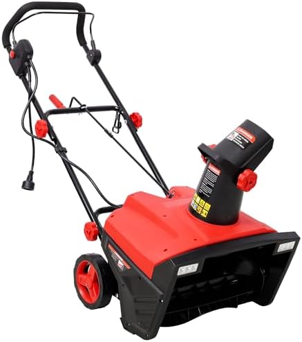 20 Inch Electric Snow Blower with Wheels, Corded Electric Snowblower with Dual LED Lights for Patio Driveway Walkways, 15-Amp Snow Thrower Lightweight with 30 FT Throwing Distance (Red)