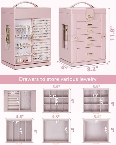 AKOZLIN 6-Tier Jewelry Box Organizer 5 Drawers Storage M-L Pink