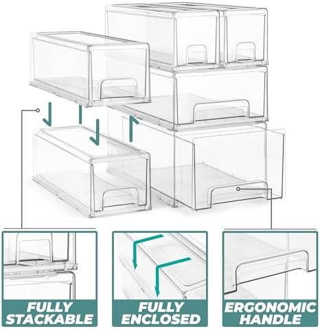 Sorbus Clear Stackable Storage Drawers with Pull-Out Bins (Small, 4 Pack)