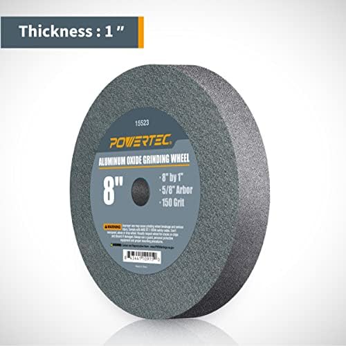 POWERTEC Bench Grinder Wheel 8 Inch 120 & 150 Grit, White Aluminum Oxide Grinding Wheel for Bench and Pedestal Grinder, 1" Thick 5/8" Arbor, Sharpening & Shaping Drill Bits, Blade, Chisel, 2PK (15554)