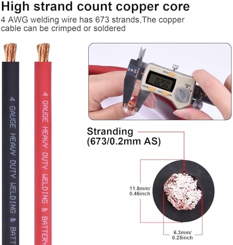 iGreely 4 AWG Gauge Wire Pure Copper Welding Battery Cable for Vehicle Solar,10Ft Black+10Ft Red Flexible OFC Cables with 5pcs of 5/16"" & 5pcs 3/8"" Copper Lug Terminal Connector Heat Shrink Tubing