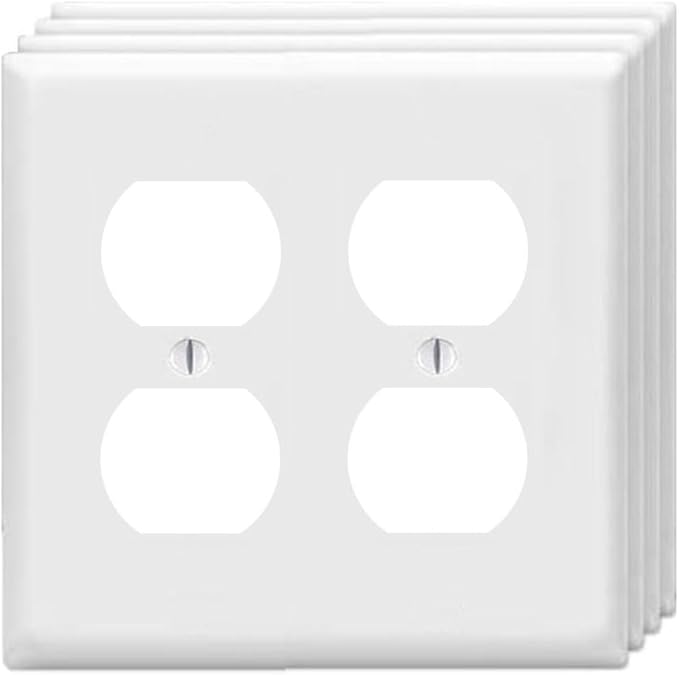 ZEFTV Duplex Outlet Cover Wall Plates 2-Gang Switch Outlet Electrical Cover Plate Unbreakable Thermoplastic Faceplate for Light Receptacle Outlet Switch, White (4 Pack)