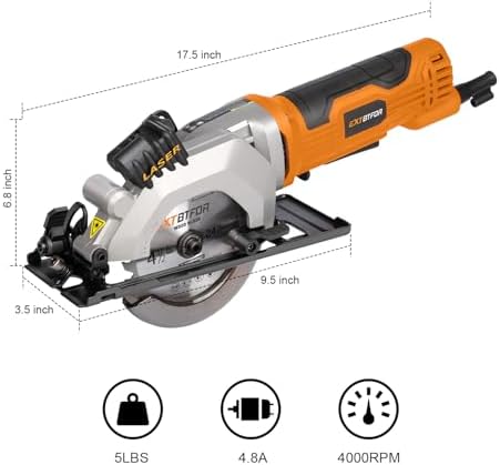4.8A Power Circular Saw Corded,4000RPM Laser Guide 45° Max Angle