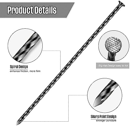 Nuenen 350 Pack 6 Inch Spiral Metal Garden Stakes Landscape Spikes Artificial Turf Stakes Landscape Edging Anchoring Spikes Heavy Duty Galvanized Grass Nails for Artificial Turf Paver Edges (Black)