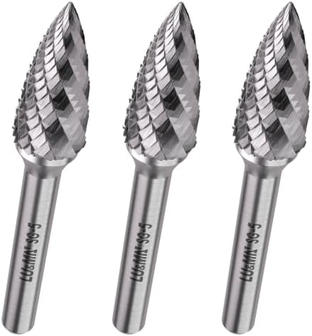 LU&MN SG-5 Tungsten Carbide Burr, Double Cut, 1/2" Head, 1/4" Shank, 3 Pcs