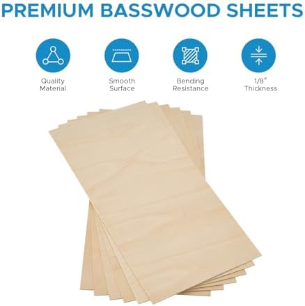 OMTech 6 Pack Birch Plywood Sheets, 12x24 Inch Plywood Sheets for Crafts, 1/8" Thick Wood for Laser Cutting Engraving, Unfinished Wood Boards for DIY Projects Drawing Painting