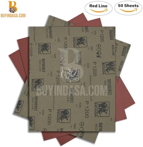 INDASA Rhynowet Red Line Wet Dry Sanding Sheets 9 x 11 Inch 100 Grit Waterproof Latex Backing Abrasive Paper for Wood Metal Automotive Surface Prep Pack of 50