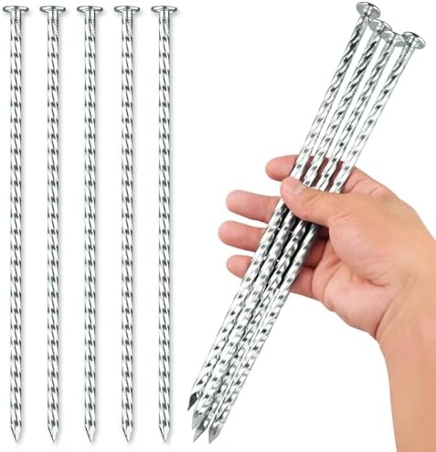 12-Inch Spiral Landscape Stakes, 25 Pcs Galvanized Metal Anchoring Spikes for Paver Edging, Artificial Turf, Weed Barrier, Bright Spike